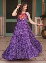 Georgette Purple Festival Wear Bandhani Print Readymade Gown